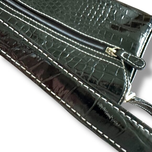 Y2K Liz Claiborne Black Crocodile Embossed Faux Leather Purse Shoulder Bag - Picture 15 of 16